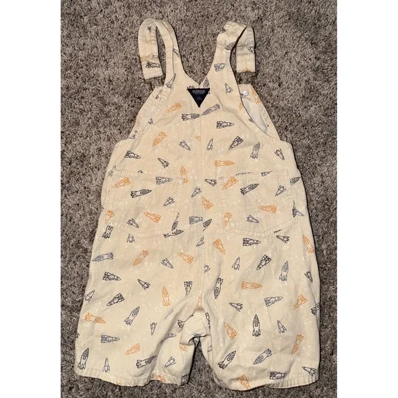 OshKosh B'gosh 24M Rocket Print Shortalls Cream/beige Orange Blue - Picture 3 of 5